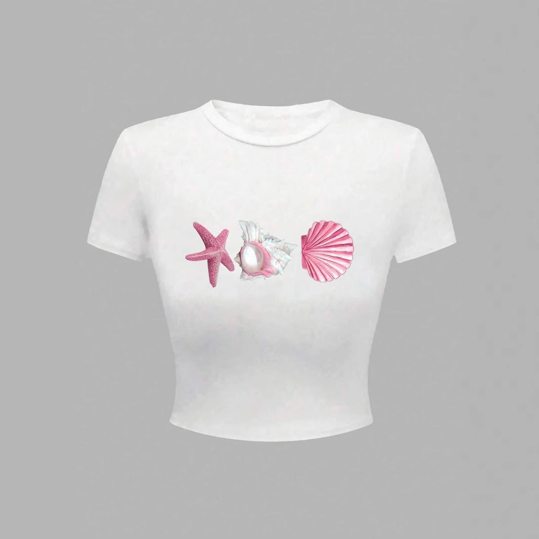 Dame Crop-T-shirt med maritimt tryck Mirla-Eva Jonsson