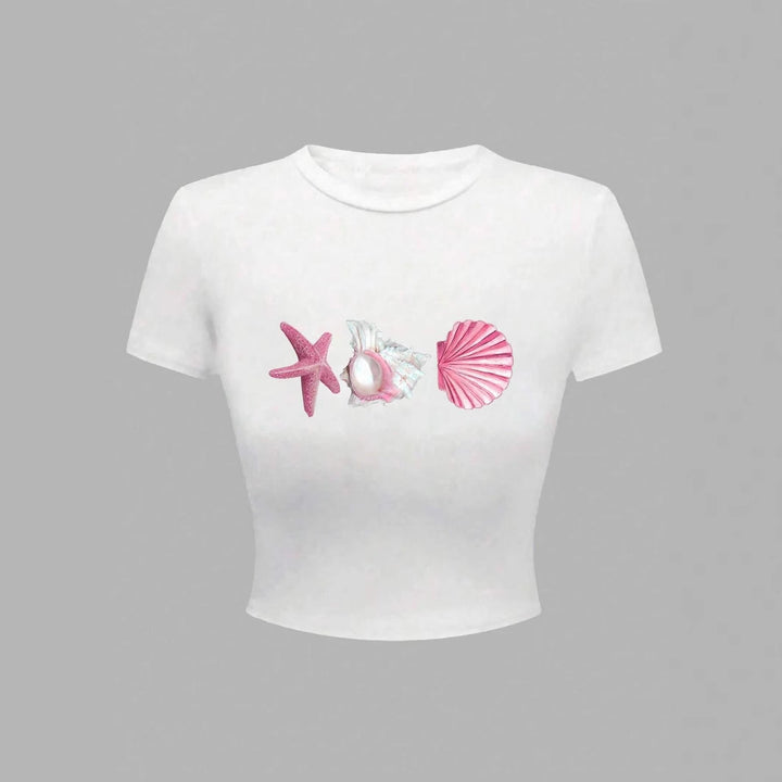 Dame Crop-T-shirt med maritimt tryck Mirla-Eva Jonsson