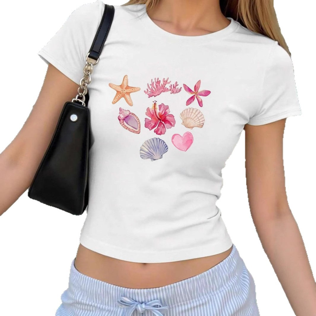 Dame Crop-T-shirt med maritimt tryck Mirla-Eva Jonsson