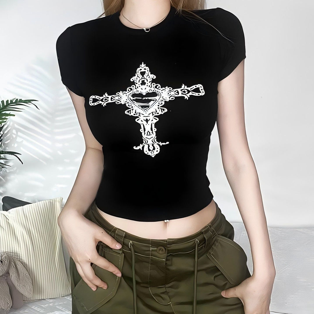 Dame Crop Top med 90-talstryck Mirla-Eva Jonsson