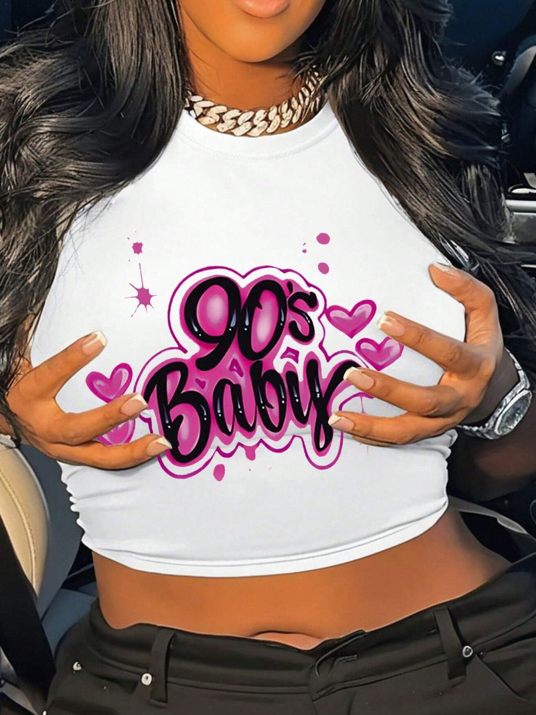 Dame Crop Top med 90-talstryck Mirla-Eva Jonsson