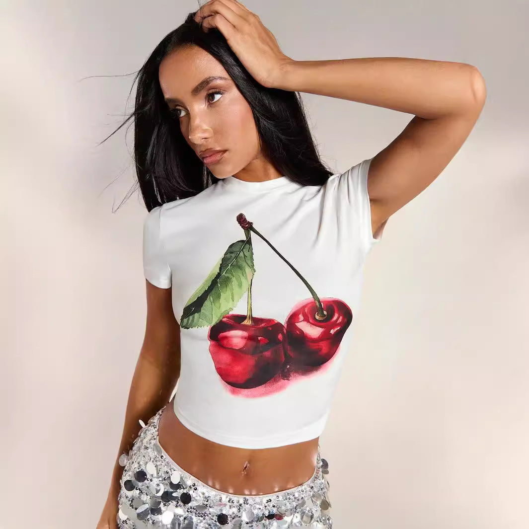 Dame Crop-Top med blommigt grafiskt tryck och kroppsnära skärning Mirla-Eva Jonsson