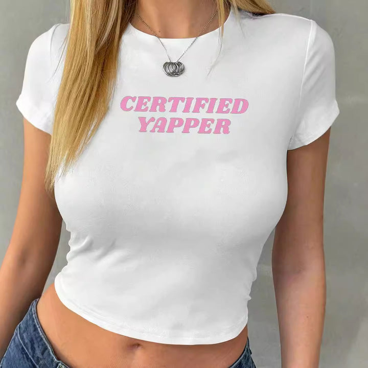 Dame Crop-Top med blommigt grafiskt tryck och kroppsnära skärning Mirla-Eva Jonsson