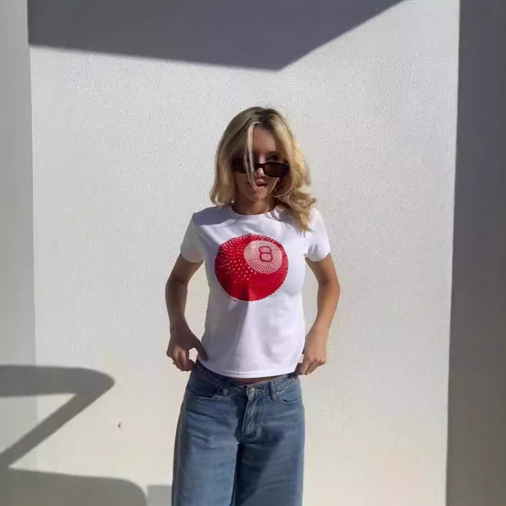 Dame Crop-Top med blommigt grafiskt tryck och kroppsnära skärning Mirla-Eva Jonsson