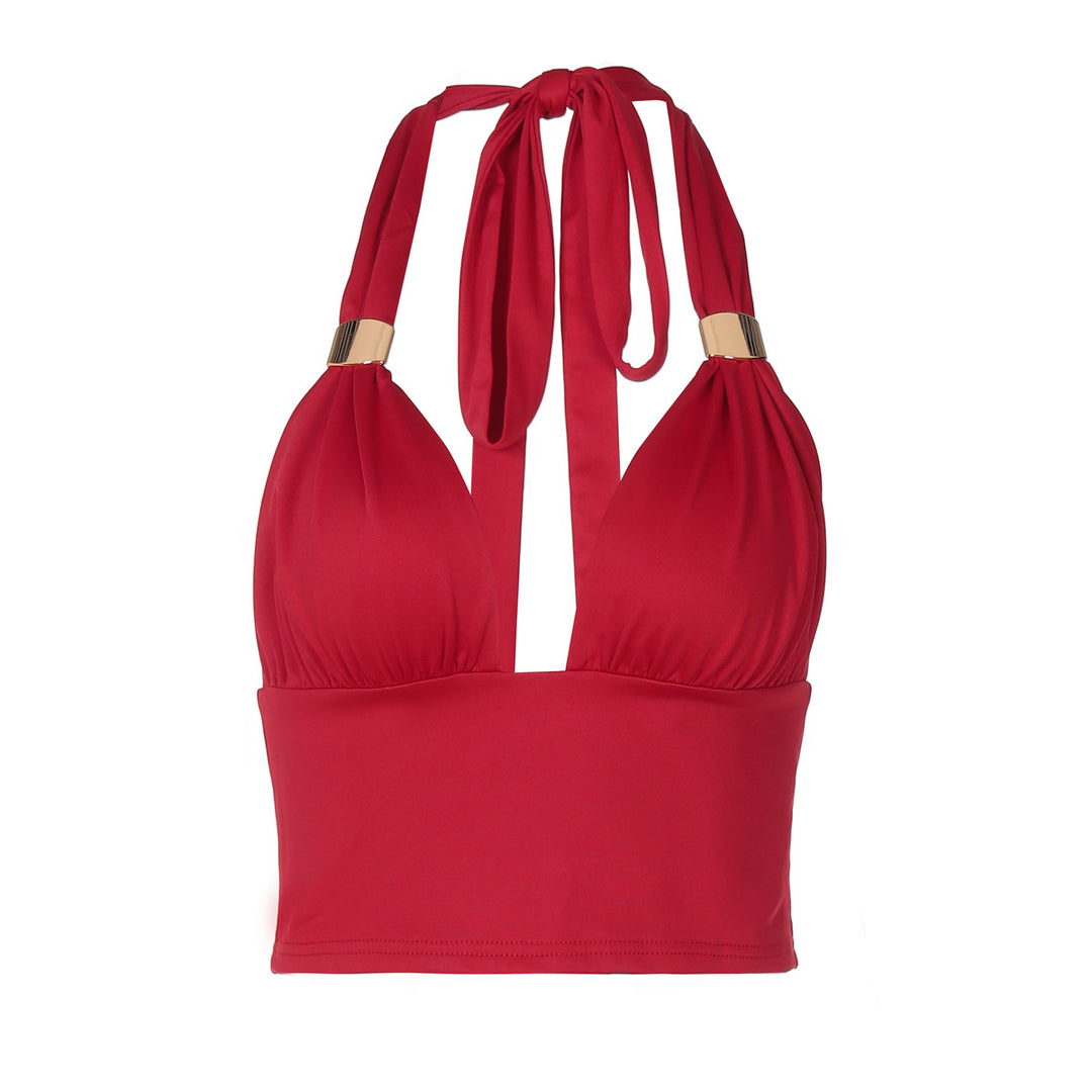 Dame Crop Top med djup V-halsning och eleganta axelbandsdetaljer Mirla-Eva Jonsson