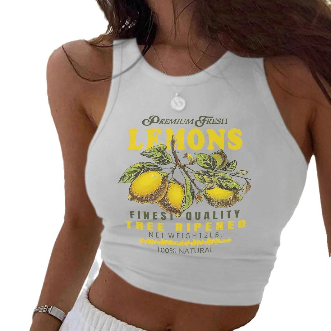 Dame Crop Top med fräsch citronsmönster och avslappnad passform Mirla-Eva Jonsson