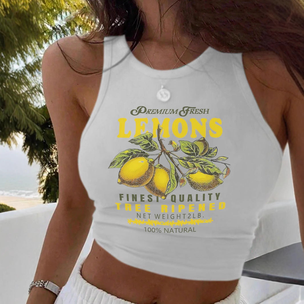 Dame Crop Top med fräsch citronsmönster och avslappnad passform Mirla-Eva Jonsson