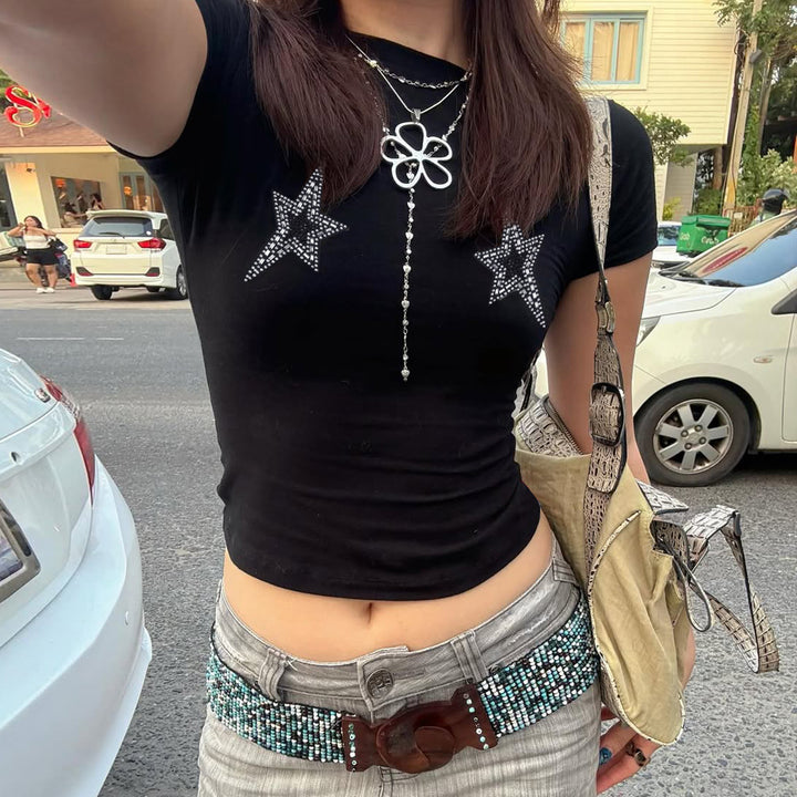Dame Crop-Top med glamorösa stjärnapplikationer Mirla-Eva Jonsson