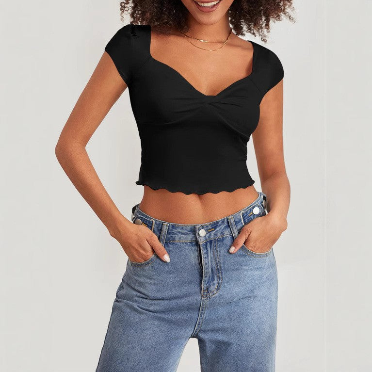 Dame Crop-Top med hjärtformad halsringning och drapering Mirla-Eva Jonsson
