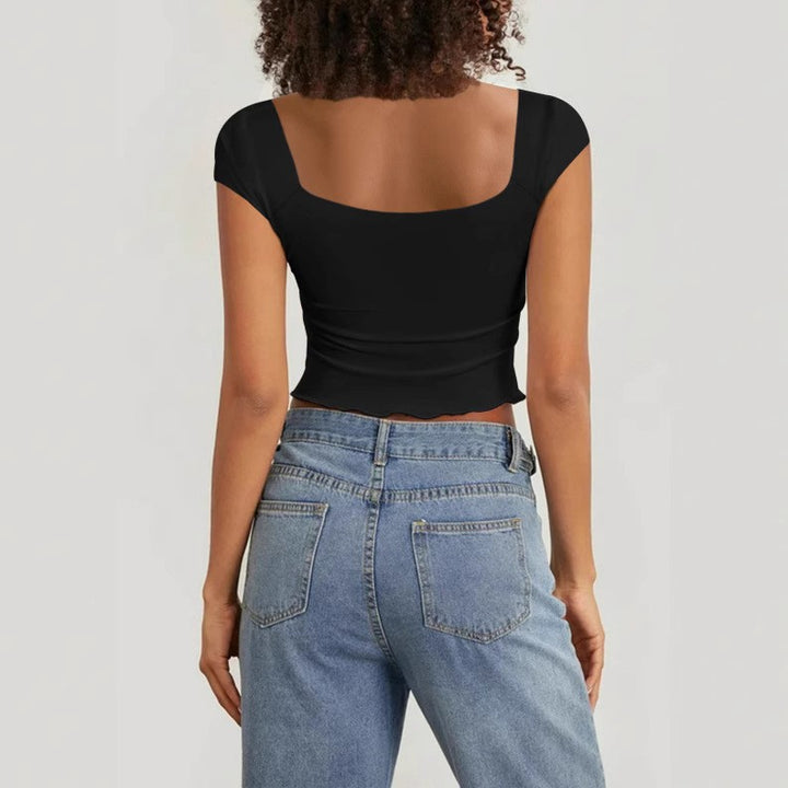 Dame Crop-Top med hjärtformad halsringning och drapering Mirla-Eva Jonsson
