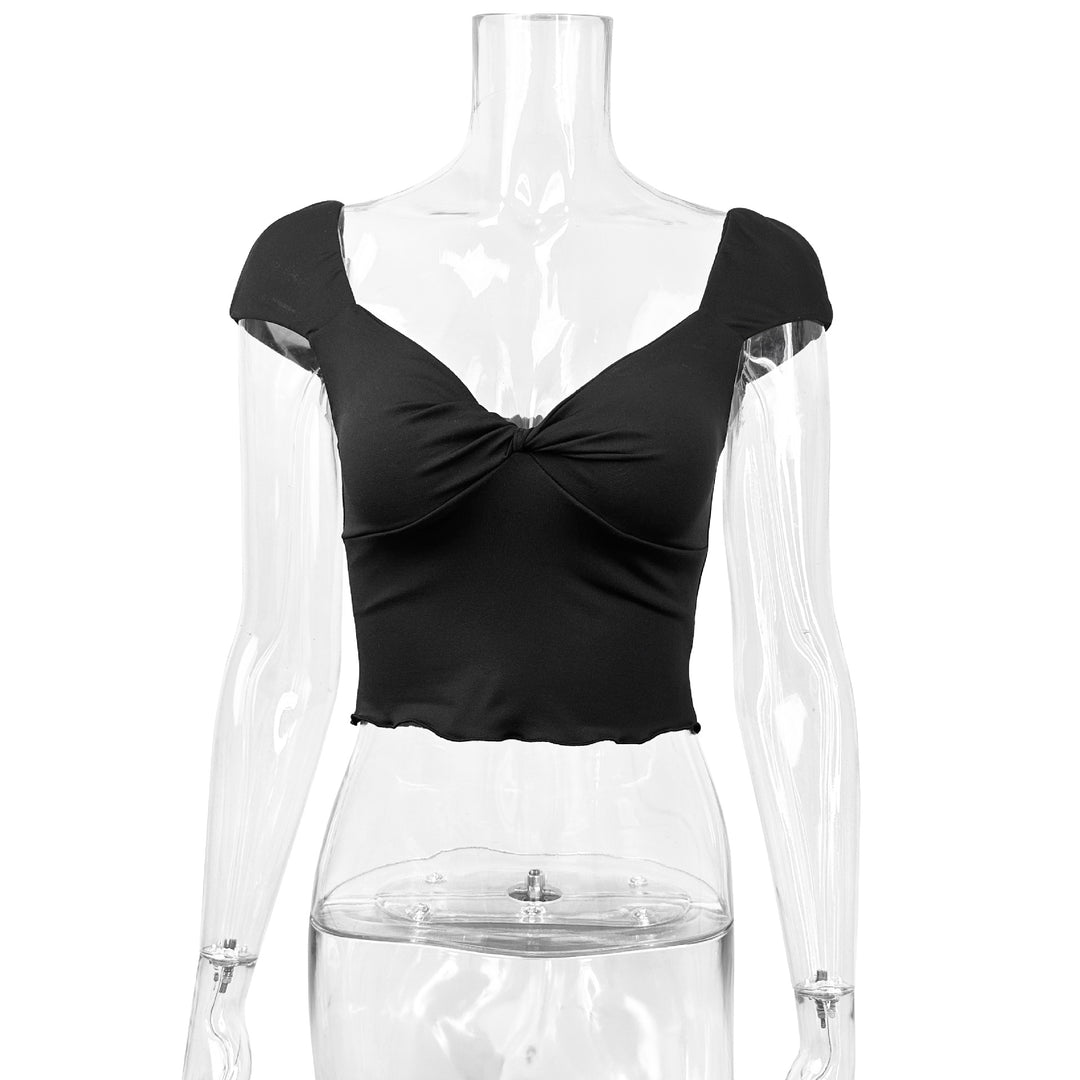 Dame Crop-Top med hjärtformad halsringning och drapering Mirla-Eva Jonsson