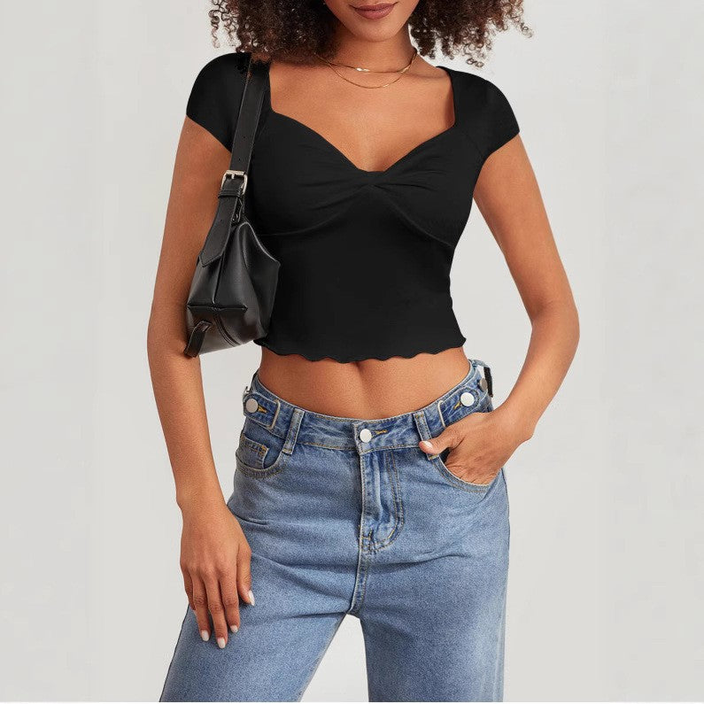 Dame Crop-Top med hjärtformad halsringning och drapering Mirla-Eva Jonsson