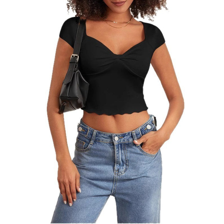 Dame Crop-Top med hjärtformad halsringning och drapering Mirla-Eva Jonsson