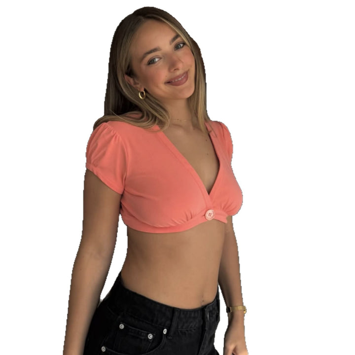 Dame Crop Top med knutdetalj och korta ärmar Mirla-Eva Jonsson