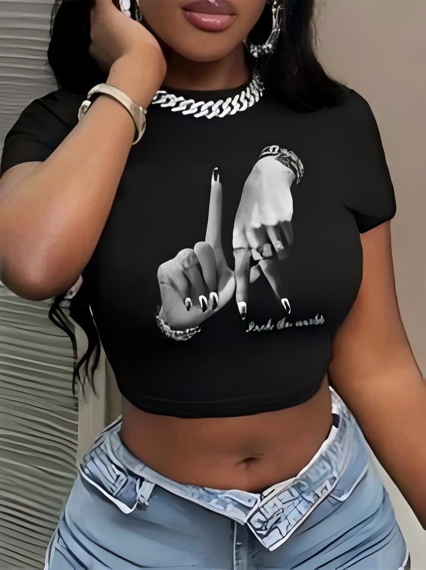 Dame Crop-Top med konstnärligt uttalande tryck Mirla-Eva Jonsson