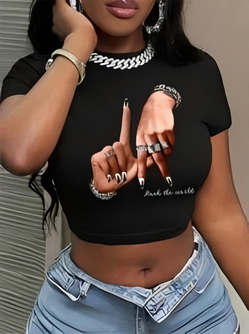 Dame Crop-Top med konstnärligt uttalande tryck Mirla-Eva Jonsson