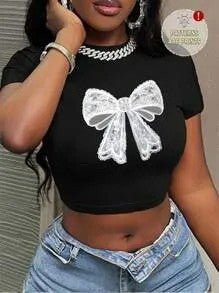 Dame Crop-Top med konstnärligt uttalande tryck Mirla-Eva Jonsson