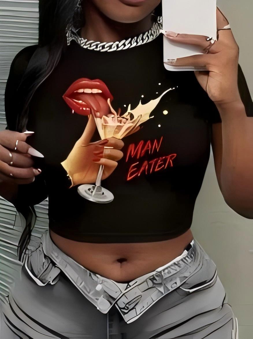 Dame Crop-Top med konstnärligt uttalande tryck Mirla-Eva Jonsson