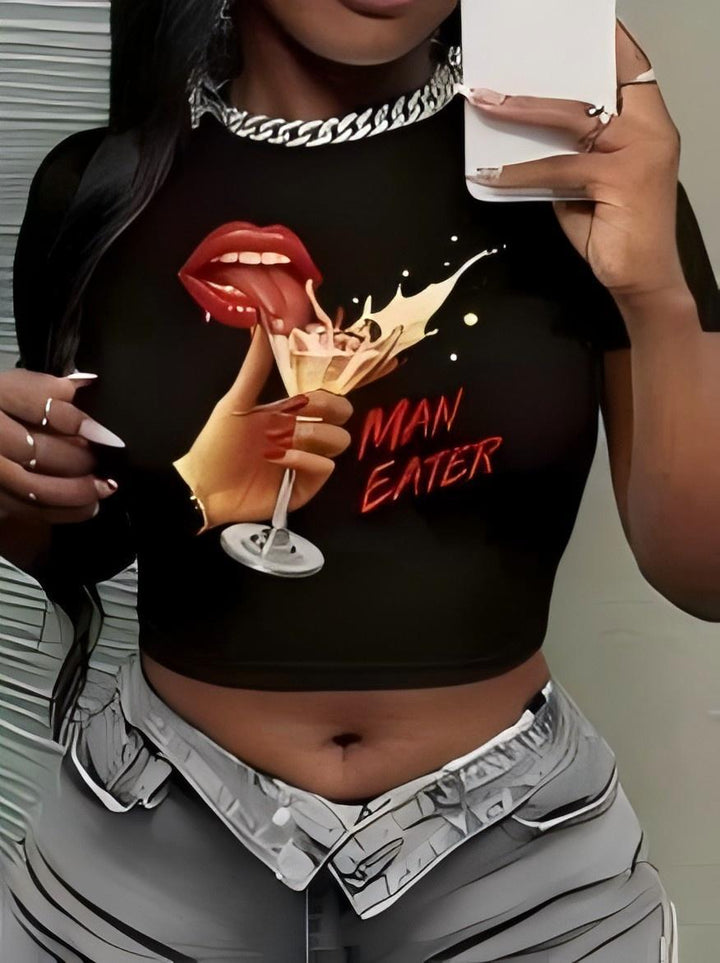 Dame Crop-Top med konstnärligt uttalande tryck Mirla-Eva Jonsson