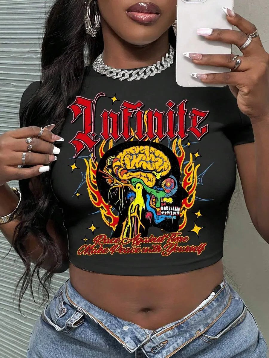 Dame Crop-Top med konstnärligt uttalande tryck Mirla-Eva Jonsson
