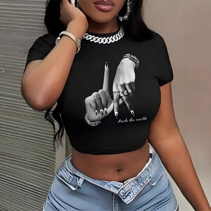 Dame Crop-Top med konstnärligt uttalande tryck Mirla-Eva Jonsson