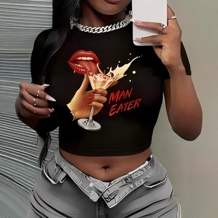 Dame Crop-Top med konstnärligt uttalande tryck Mirla-Eva Jonsson