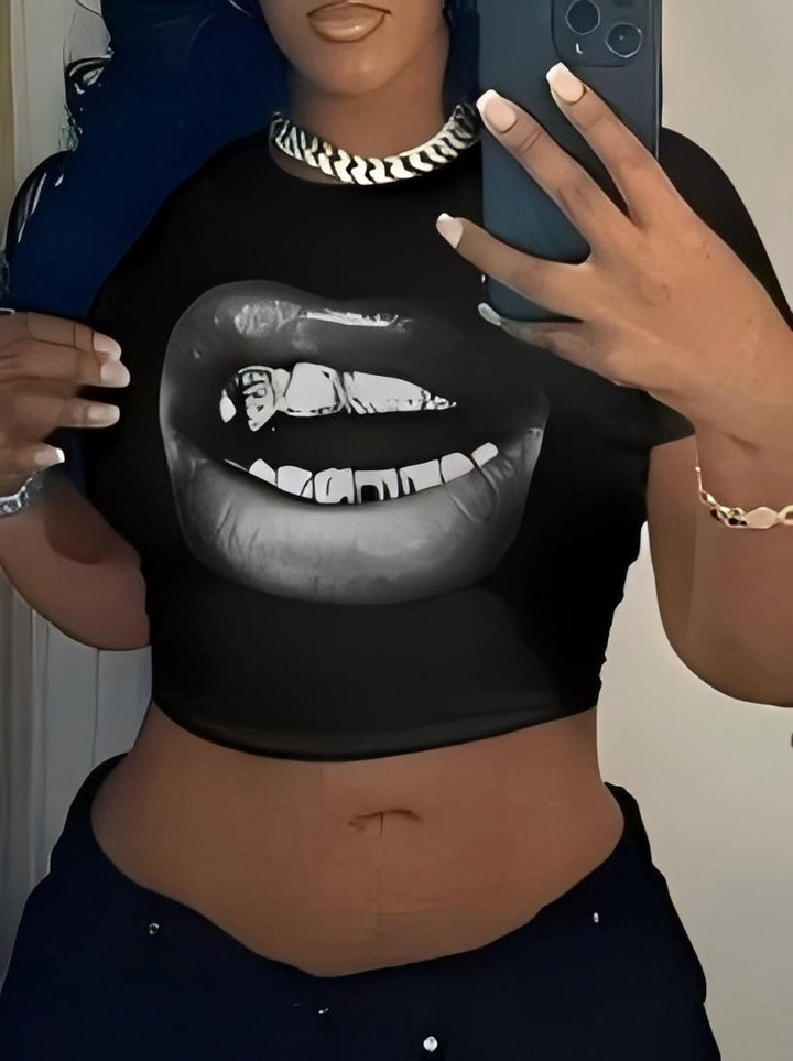 Dame Crop-Top med konstnärligt uttalande tryck Mirla-Eva Jonsson