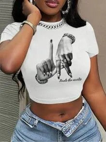 Dame Crop-Top med konstnärligt uttalande tryck Mirla-Eva Jonsson