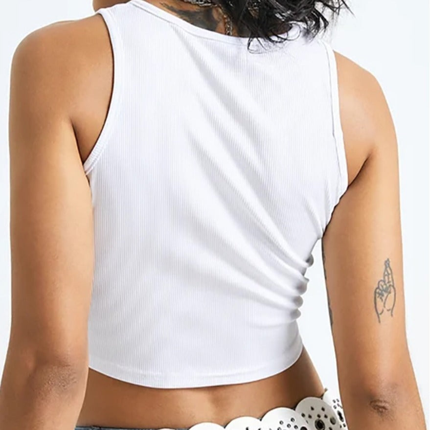 Dame Crop-Top med kreativ fotoprint och figursmickrande snitt Mirla-Eva Jonsson