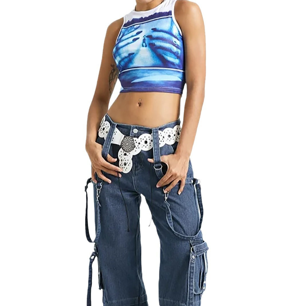 Dame Crop-Top med kreativ fotoprint och figursmickrande snitt Mirla-Eva Jonsson
