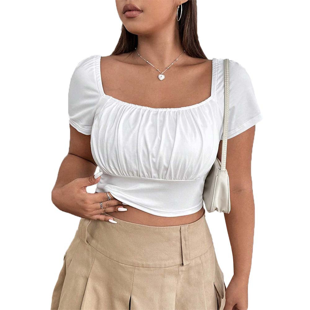 Dame Crop-Top med rynkat design och nostalgiska puffärmar Mirla-Eva Jonsson