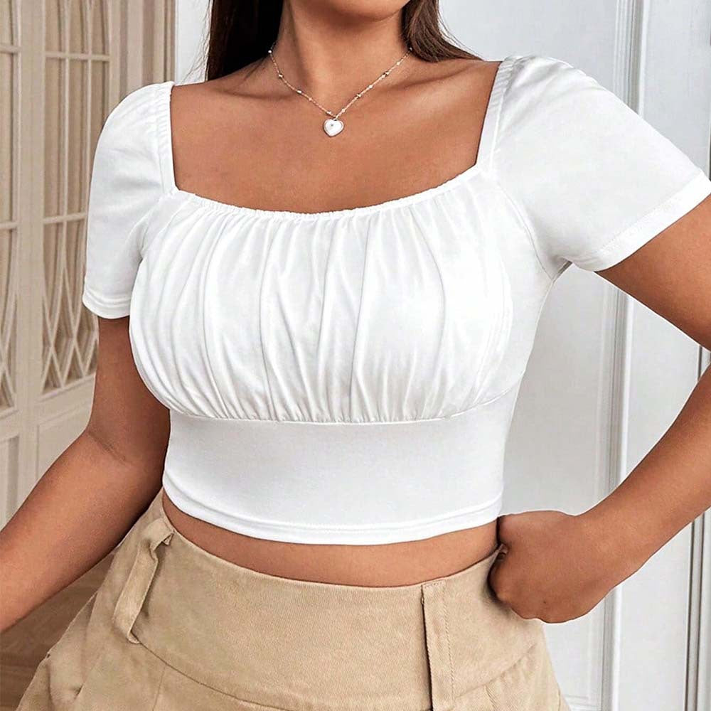 Dame Crop-Top med rynkat design och nostalgiska puffärmar Mirla-Eva Jonsson