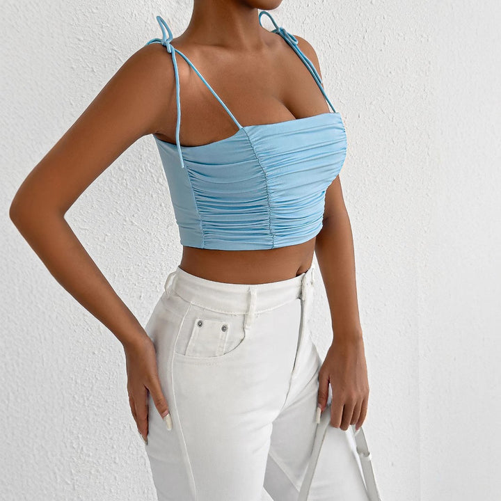 Dame Crop Top med rynkor och justerbara band Mirla-Eva Jonsson