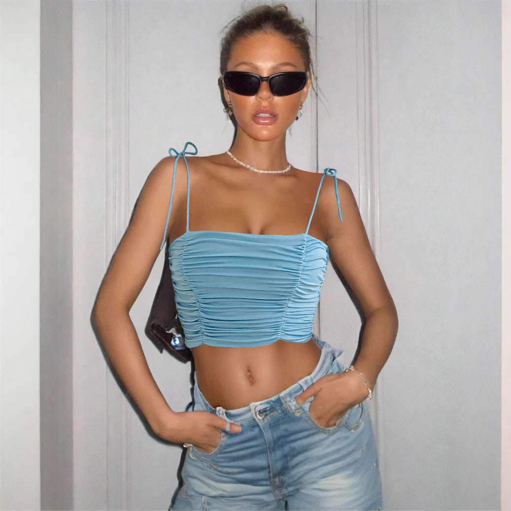 Dame Crop Top med rynkor och justerbara band Mirla-Eva Jonsson