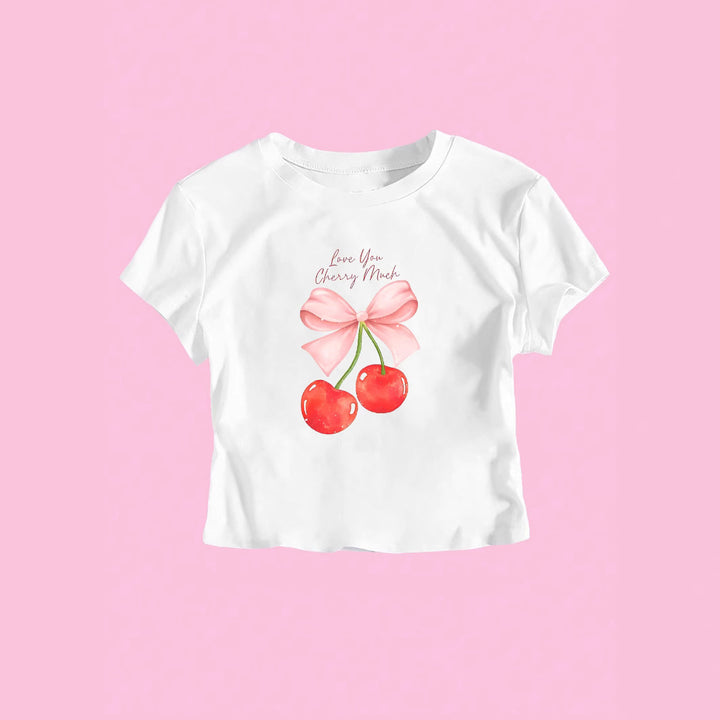 Dame Crop-Top med slät körsbärsmotiv och slingetryck Mirla-Eva Jonsson