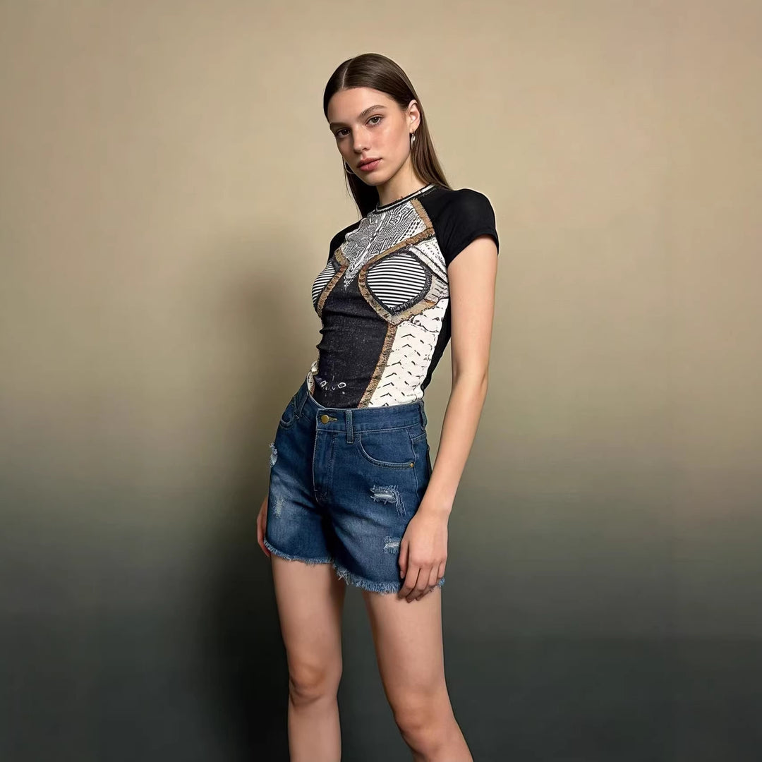 Dame Crop Top och High-Waist Jeans-Shorts Mirla-Eva Jonsson