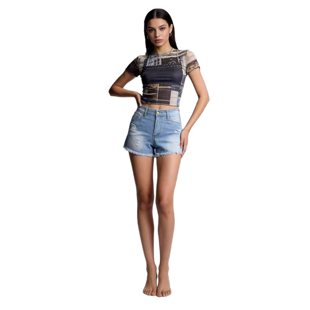 Dame Crop Top och High-Waist Jeans-Shorts Mirla-Eva Jonsson