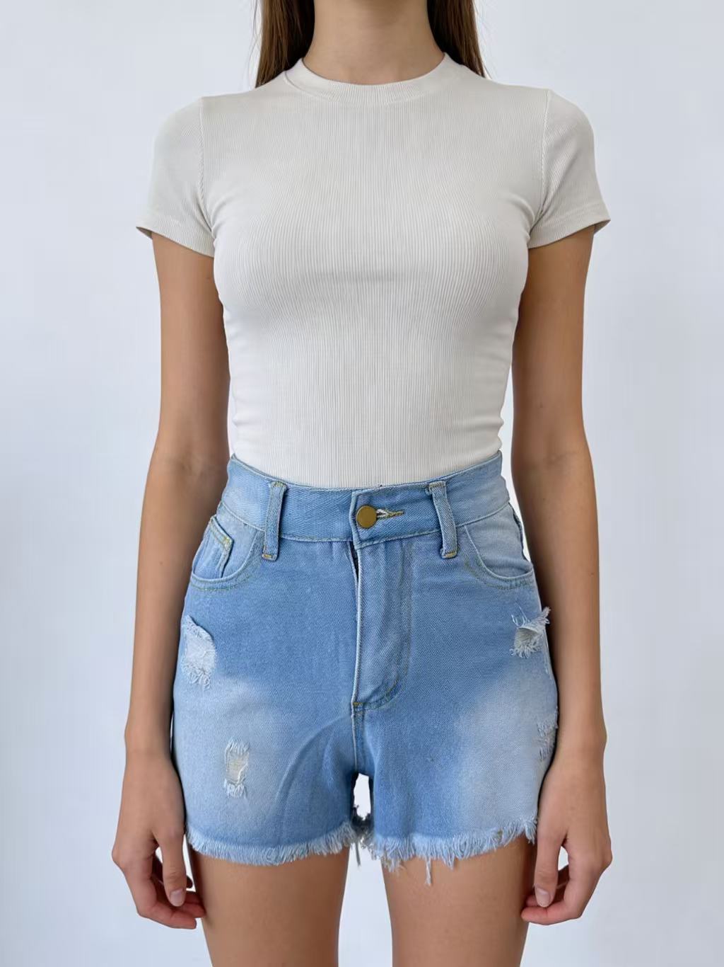 Dame Crop Top och High-Waist Jeans-Shorts Mirla-Eva Jonsson