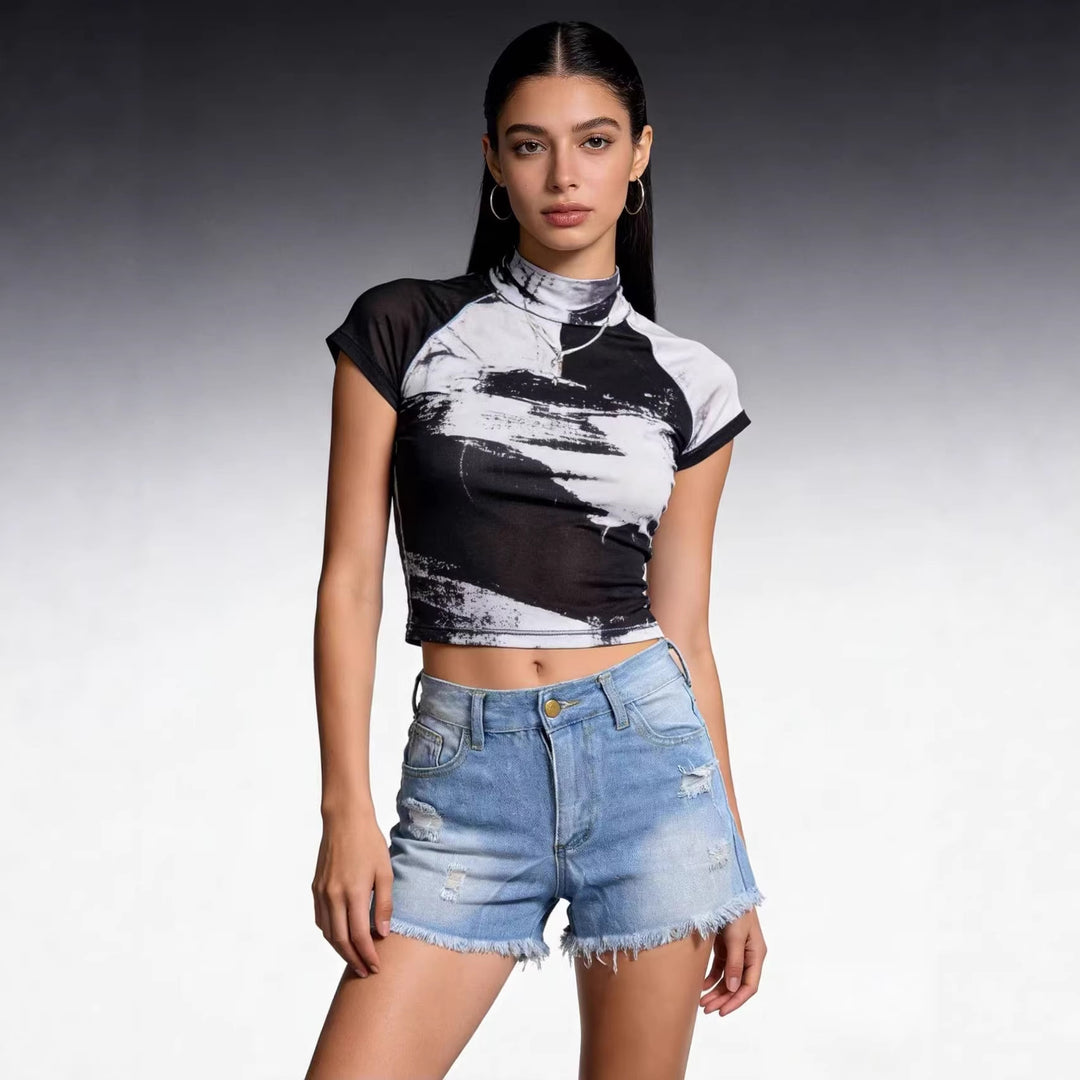 Dame Crop Top och High-Waist Jeans-Shorts Mirla-Eva Jonsson