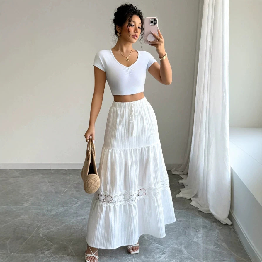 Dame Crop Top och Maxi Kjol Set med Volangdetaljer Mirla-Eva Jonsson