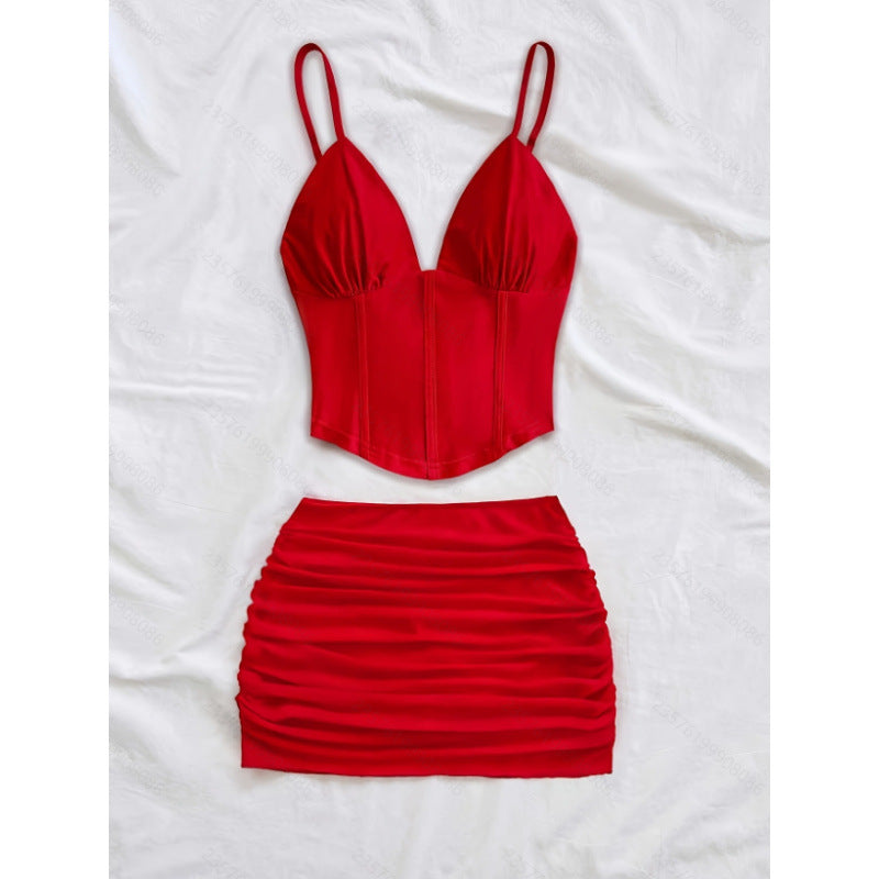 Dame Crop Top och Mini Kjol Set med raffinerade rynkeffekter Mirla-Eva Jonsson