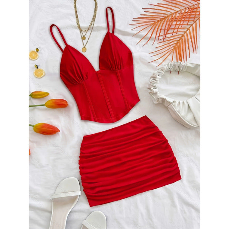 Dame Crop-Top och Mini-Rock Set med Volangdetaljer Mirla-Eva Jonsson