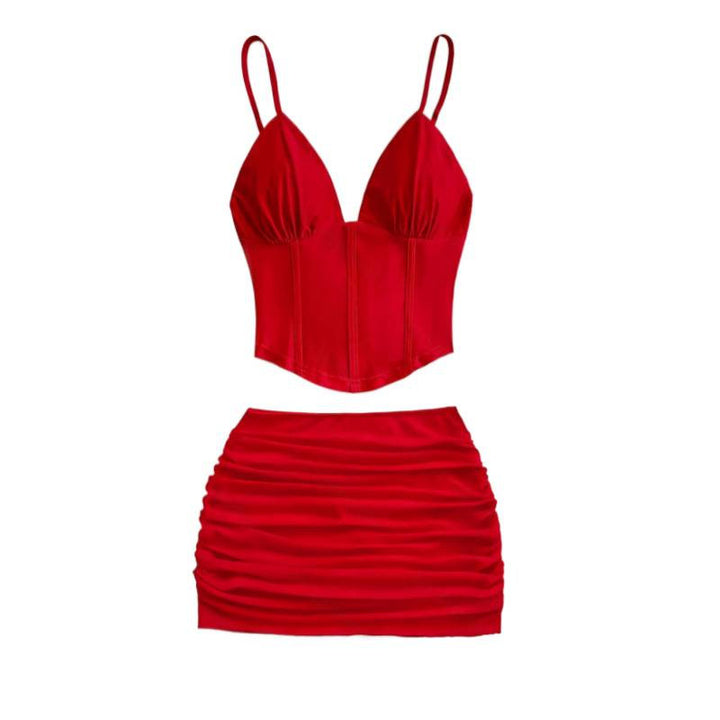 Dame Crop-Top och Mini-Rock Set med Volangdetaljer Mirla-Eva Jonsson
