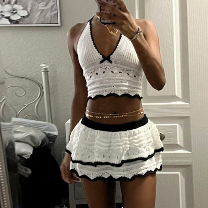 Dame Crop-Top och kjol set med dekorativt hälknypptomönster Mirla-Eva Jonsson