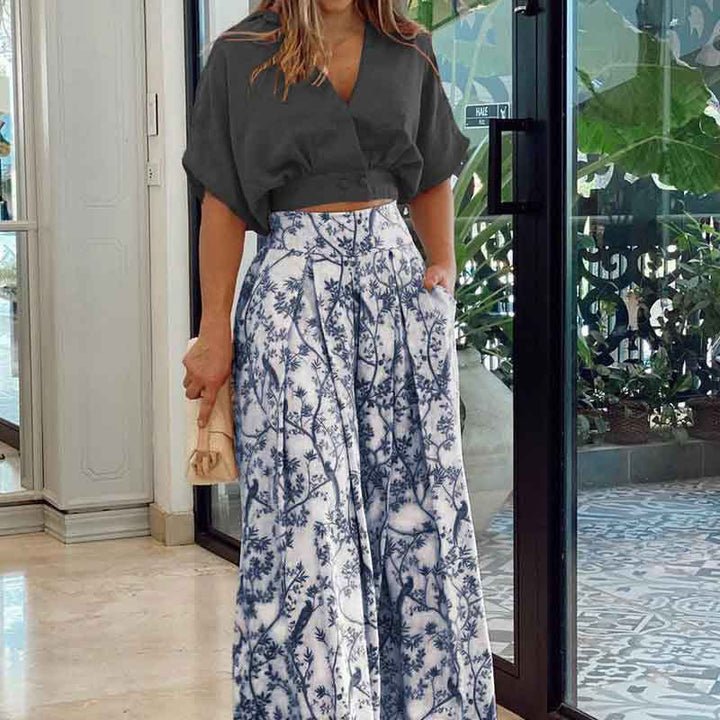 Dame Crop-top kombinationsoverall med vid kjol och blommönster Mirla-Eva Jonsson