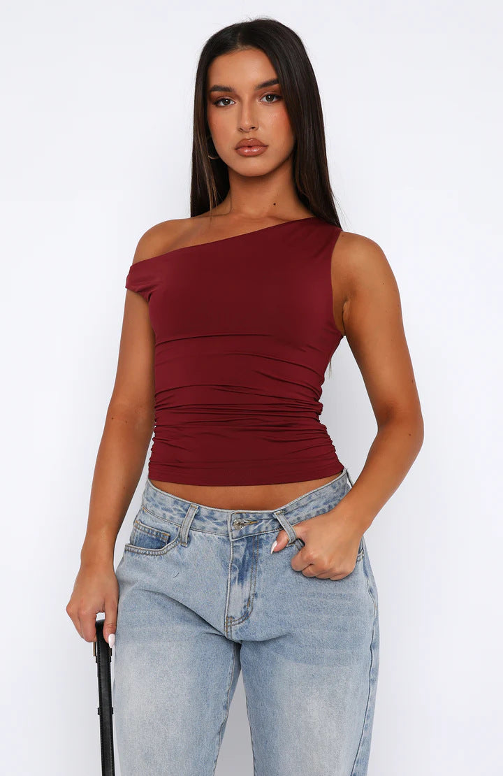 Dame Crop-top med blommigt mönster och off-shoulder design Mirla-Eva Jonsson