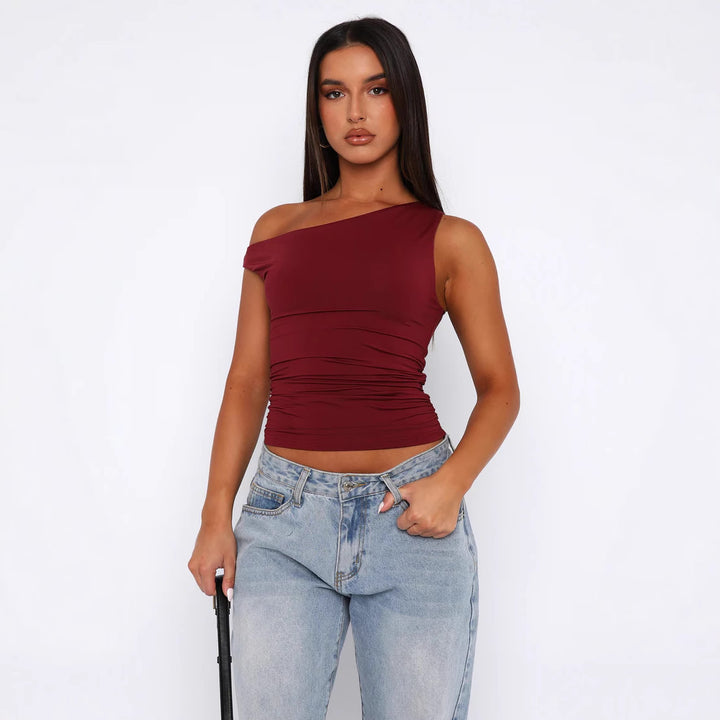 Dame Crop-top med blommigt mönster och off-shoulder design Mirla-Eva Jonsson