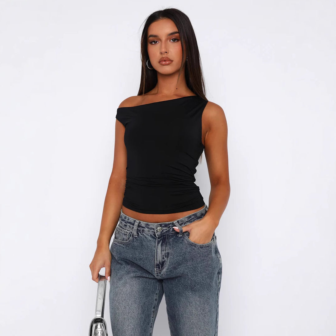 Dame Crop-top med blommigt mönster och off-shoulder design Mirla-Eva Jonsson