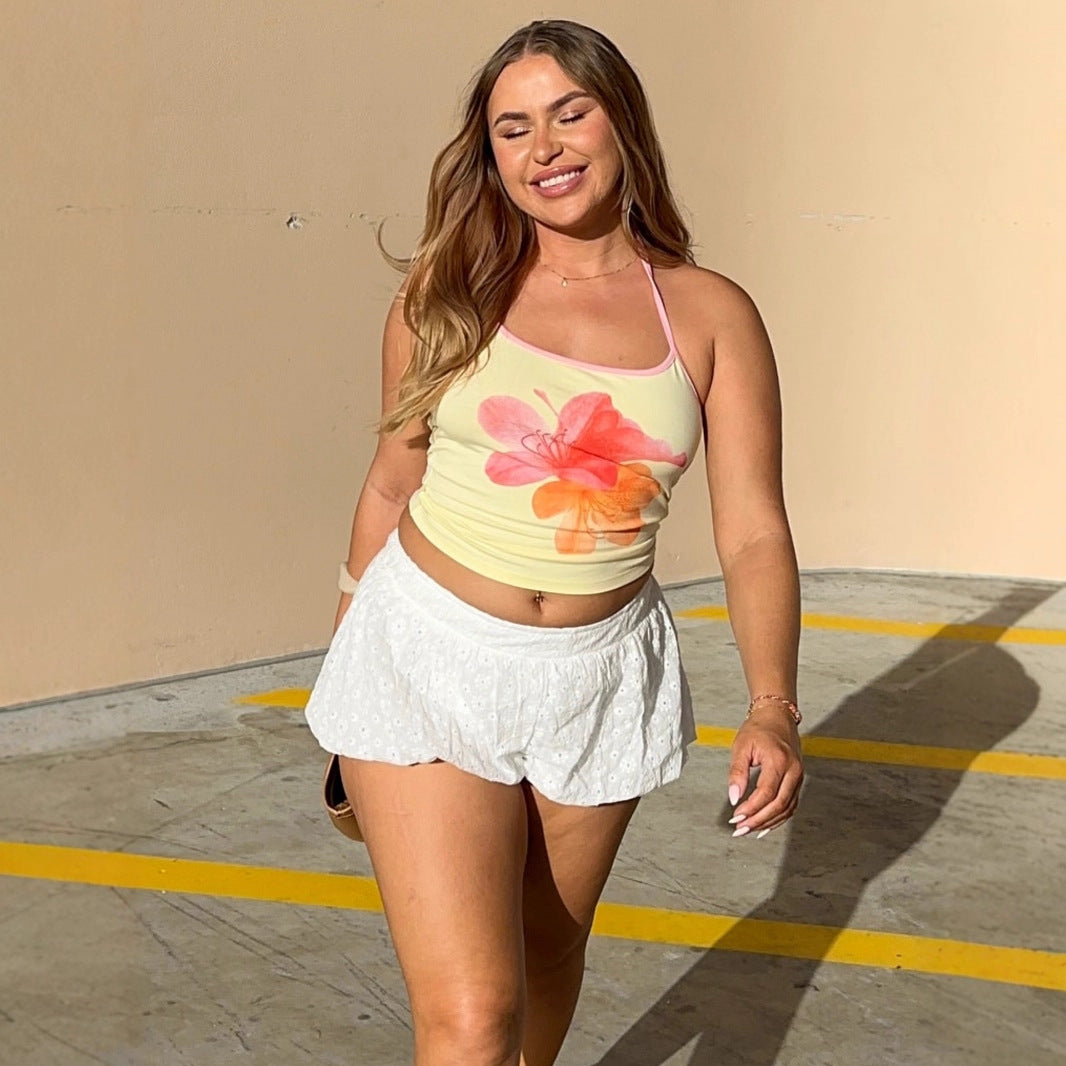 Dame Crop-top med blommönster och halterneck Mirla-Eva Jonsson
