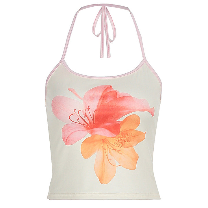 Dame Crop-top med blommönster och halterneck Mirla-Eva Jonsson